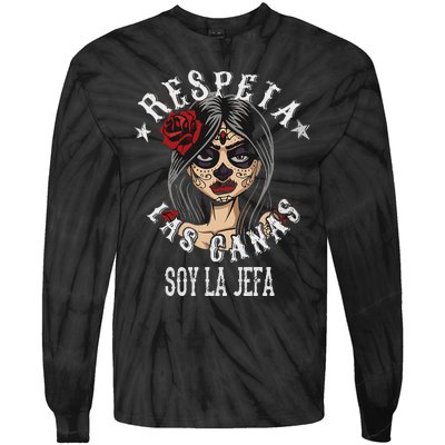 Respeta Las Canas La Jefa Funny Spanish Tie-Dye Long Sleeve Shirt