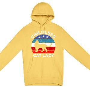 Retro Less Cat Lady Great Gift Premium Pullover Hoodie