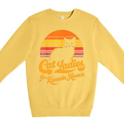 Retro Lady Cat For Kamala Harris Women Gift Premium Crewneck Sweatshirt