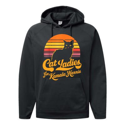 Retro Lady Cat For Kamala Harris Women Gift Performance Fleece Hoodie