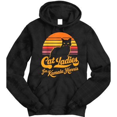 Retro Lady Cat For Kamala Harris Women Gift Tie Dye Hoodie