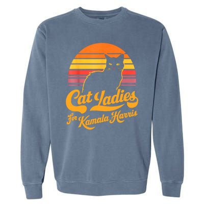 Retro Lady Cat For Kamala Harris Women Gift Garment-Dyed Sweatshirt