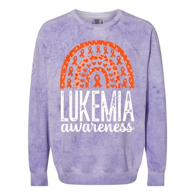 Rainbow Leukemia Cancer Awareness Month Orange Ribbon Colorblast Crewneck Sweatshirt