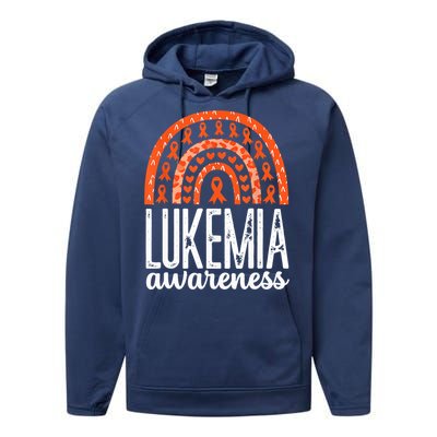 Rainbow Leukemia Cancer Awareness Month Orange Ribbon Performance Fleece Hoodie