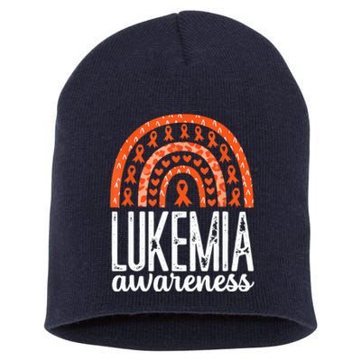 Rainbow Leukemia Cancer Awareness Month Orange Ribbon Short Acrylic Beanie