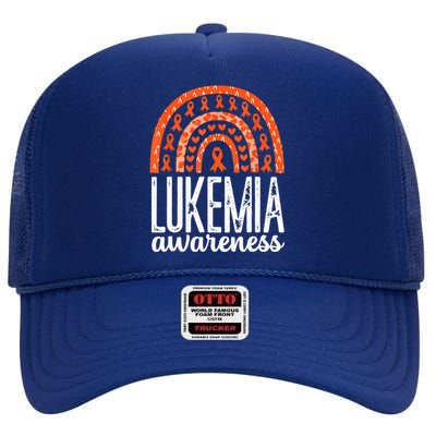 Rainbow Leukemia Cancer Awareness Month Orange Ribbon High Crown Mesh Back Trucker Hat