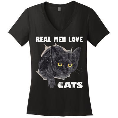 Real Love Cat Cats Lover Fathers Day Idea Women's V-Neck T-Shirt