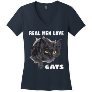 Real Love Cat Cats Lover Fathers Day Idea Women's V-Neck T-Shirt