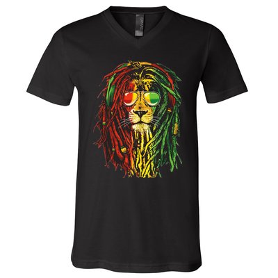 Rasta Lion Cool Dreadlock Rastafari For Rasta Lover V-Neck T-Shirt