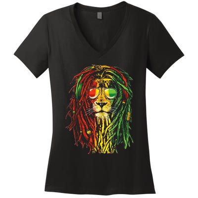 Rasta Lion Cool Dreadlock Rastafari For Rasta Lover Women's V-Neck T-Shirt