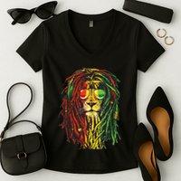 Rasta Lion Cool Dreadlock Rastafari For Rasta Lover Women's V-Neck T-Shirt