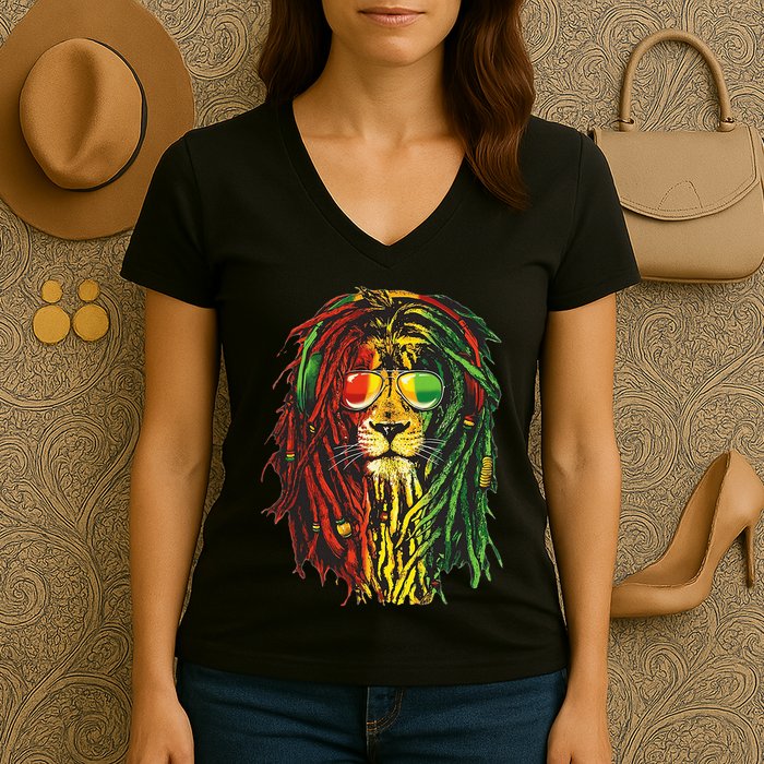 Rasta Lion Cool Dreadlock Rastafari For Rasta Lover Women's V-Neck T-Shirt