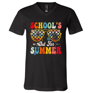 Retro Last Day Of Schools Out For Summer Teacher Boy Girl V-Neck T-Shirt