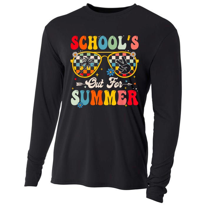 Retro Last Day Of Schools Out For Summer Teacher Boy Girl Cooling Performance Long Sleeve Crew