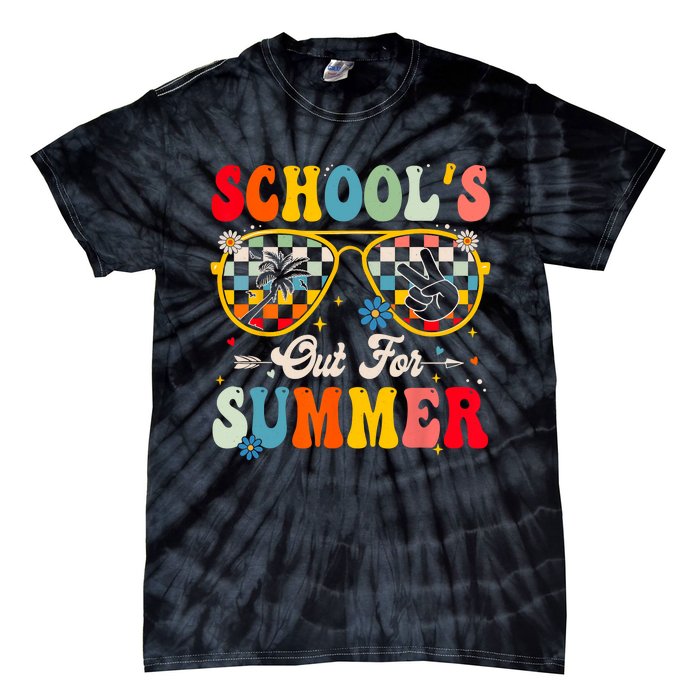 Retro Last Day Of Schools Out For Summer Teacher Boy Girl Tie-Dye T-Shirt