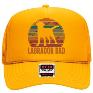 Retro Labrador Dad Gift Dog Daddy Golden Black Lab Father High Crown Mesh Back Trucker Hat