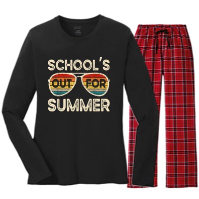 Retro Last Day Of School Schools Out For Summer Teacher Women's Long Sleeve Flannel Pajama Set 