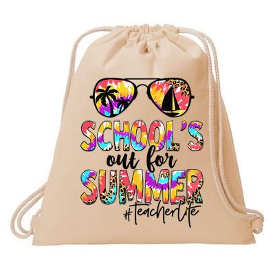 Retro Last Day Of School Schools Out For Summer Teacher Life Drawstring Bag