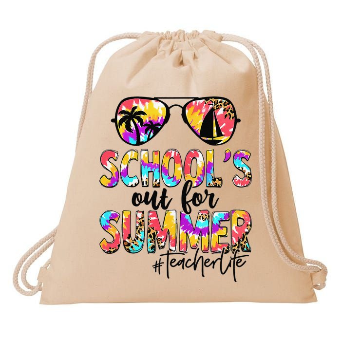 Retro Last Day Of School Schools Out For Summer Teacher Life Drawstring Bag