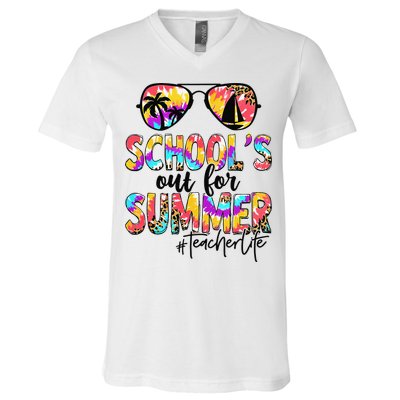 Retro Last Day Of School Schools Out For Summer Teacher Life V-Neck T-Shirt
