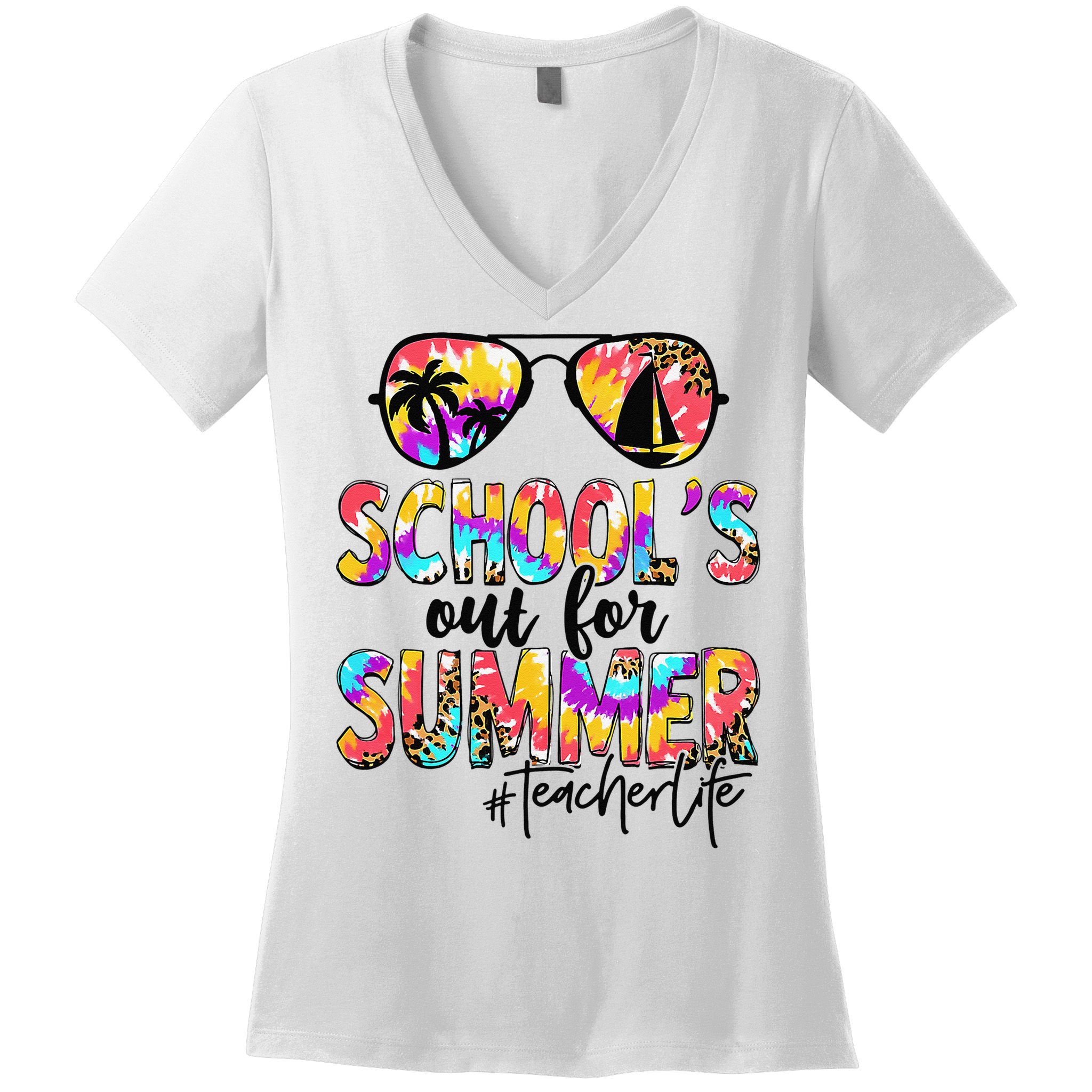 Retro Last Day Of School Schools Out For Summer Teacher Life Women's V-Neck T-Shirt
