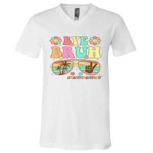 Retro Last Day Of School Hello Summer Bye Bruh Teacher V-Neck T-Shirt