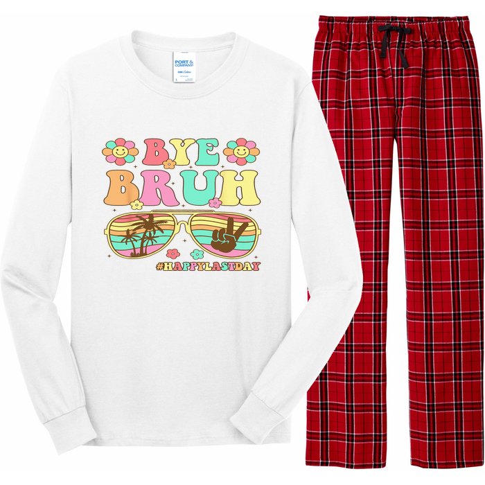 Retro Last Day Of School Hello Summer Bye Bruh Teacher Long Sleeve Pajama Set