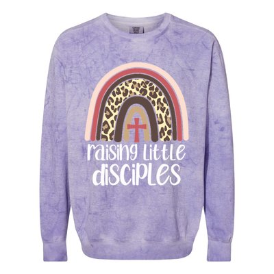 Raising Little Disciples Christian Mom Leopard Print Rainbow Gift Colorblast Crewneck Sweatshirt