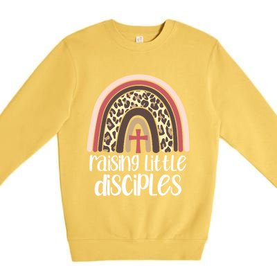 Raising Little Disciples Christian Mom Leopard Print Rainbow Gift Premium Crewneck Sweatshirt