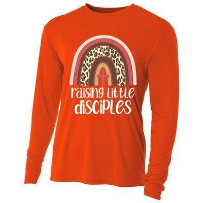 Raising Little Disciples Christian Mom Leopard Print Rainbow Gift Cooling Performance Long Sleeve Crew