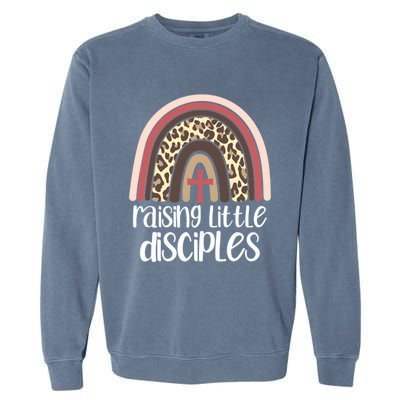 Raising Little Disciples Christian Mom Leopard Print Rainbow Gift Garment-Dyed Sweatshirt