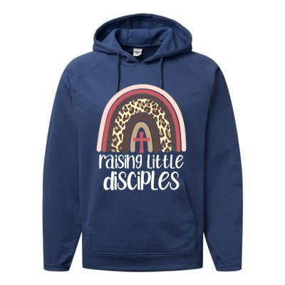 Raising Little Disciples Christian Mom Leopard Print Rainbow Gift Performance Fleece Hoodie