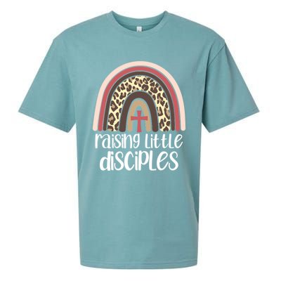 Raising Little Disciples Christian Mom Leopard Print Rainbow Gift Sueded Cloud Jersey T-Shirt