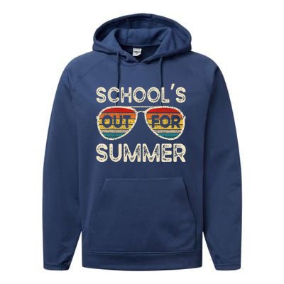 Retro Last Day Of School Schools Out For Summer Teacher Performance Fleece Hoodie