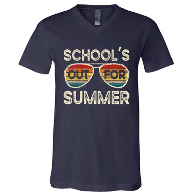 Retro Last Day Of School Schools Out For Summer Teacher V-Neck T-Shirt