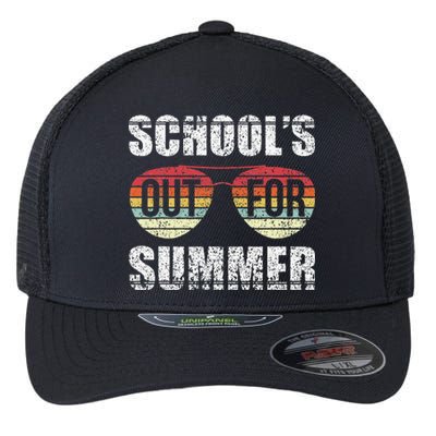 Retro Last Day Of School Schools Out For Summer Teacher Gift Flexfit Unipanel Trucker Cap