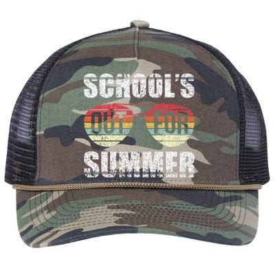 Retro Last Day Of School Schools Out For Summer Teacher Gift Retro Rope Trucker Hat Cap