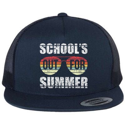 Retro Last Day Of School Schools Out For Summer Teacher Gift Flat Bill Trucker Hat