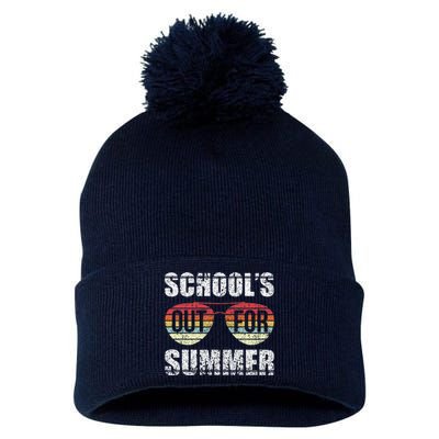 Retro Last Day Of School Schools Out For Summer Teacher Gift Pom Pom 12in Knit Beanie