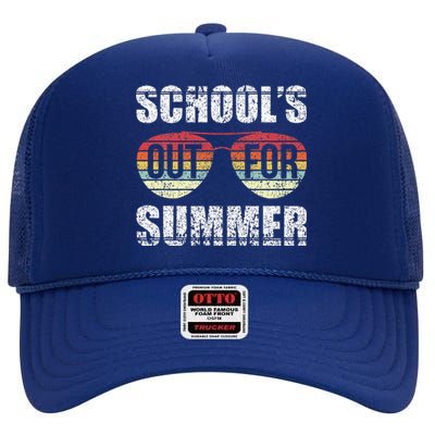 Retro Last Day Of School Schools Out For Summer Teacher Gift High Crown Mesh Back Trucker Hat