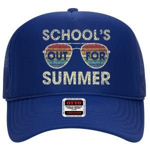 Retro Last Day Of School Schools Out For Summer Teacher High Crown Mesh Back Trucker Hat