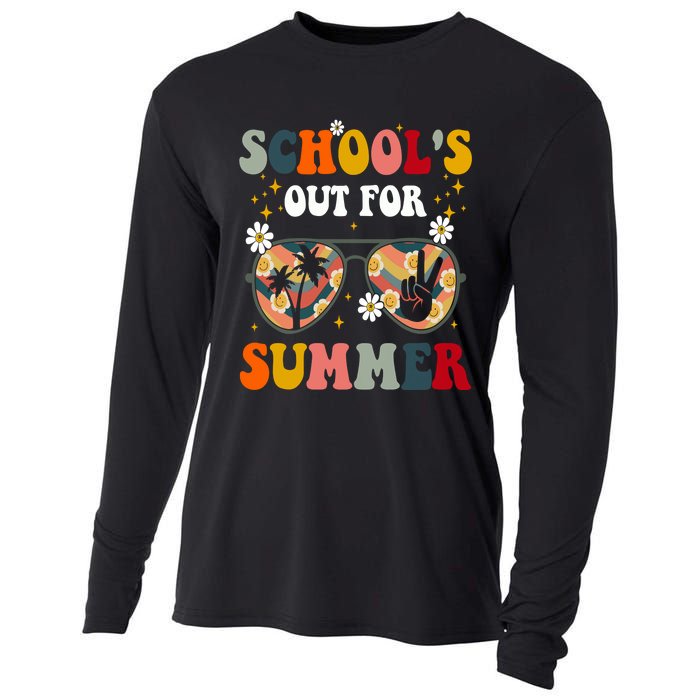 Retro Last Day Of Schools Out For Summer Teacher Cooling Performance Long Sleeve Crew