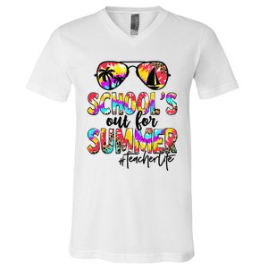 Retro Last Day Of School Schools Out For Summer Teacher Life V-Neck T-Shirt