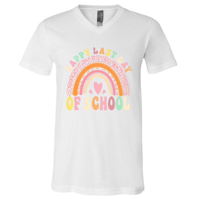 Rainbow Last Day Of School Hello Summer End Of School Schools Out For Summer V-Neck T-Shirt