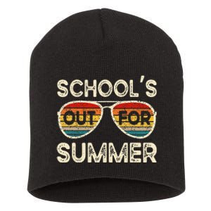 Retro Last Day Of School Schools Out For Summer Teacher Short Acrylic Beanie