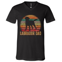 Retro Labrador Dad Gift Dog Daddy Golden Black Lab Father V-Neck T-Shirt