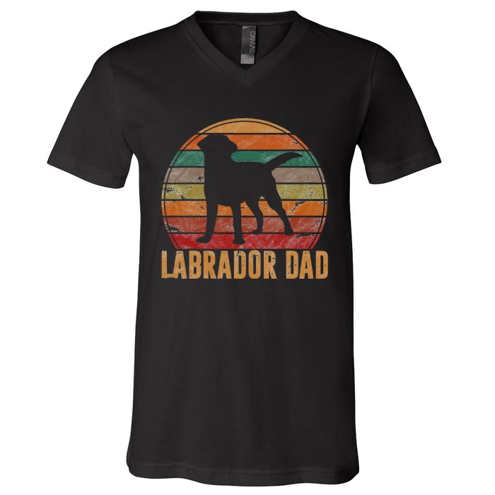 Retro Labrador Dad Gift Dog Daddy Golden Black Lab Father V-Neck T-Shirt