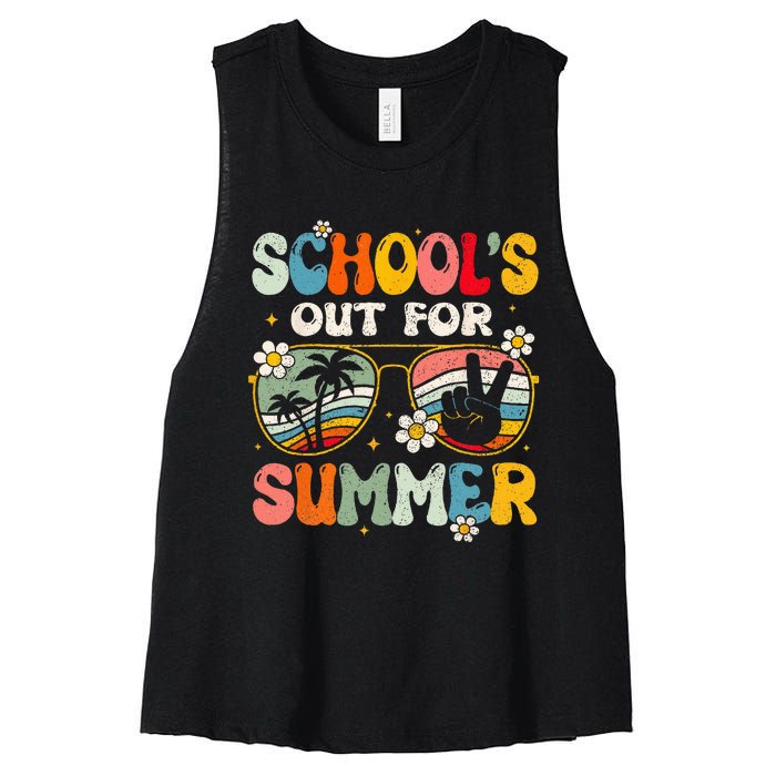 Retro Last Day Of Schools Out For Summer Teacher Girls Women's Racerback Cropped Tank