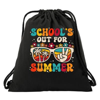 Retro Last Day Of School Schools Out For Summer Teacher Drawstring Bag