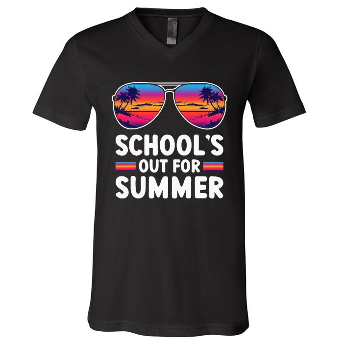 Retro Last Day Of SchoolS Out For Summer Teacher V-Neck T-Shirt